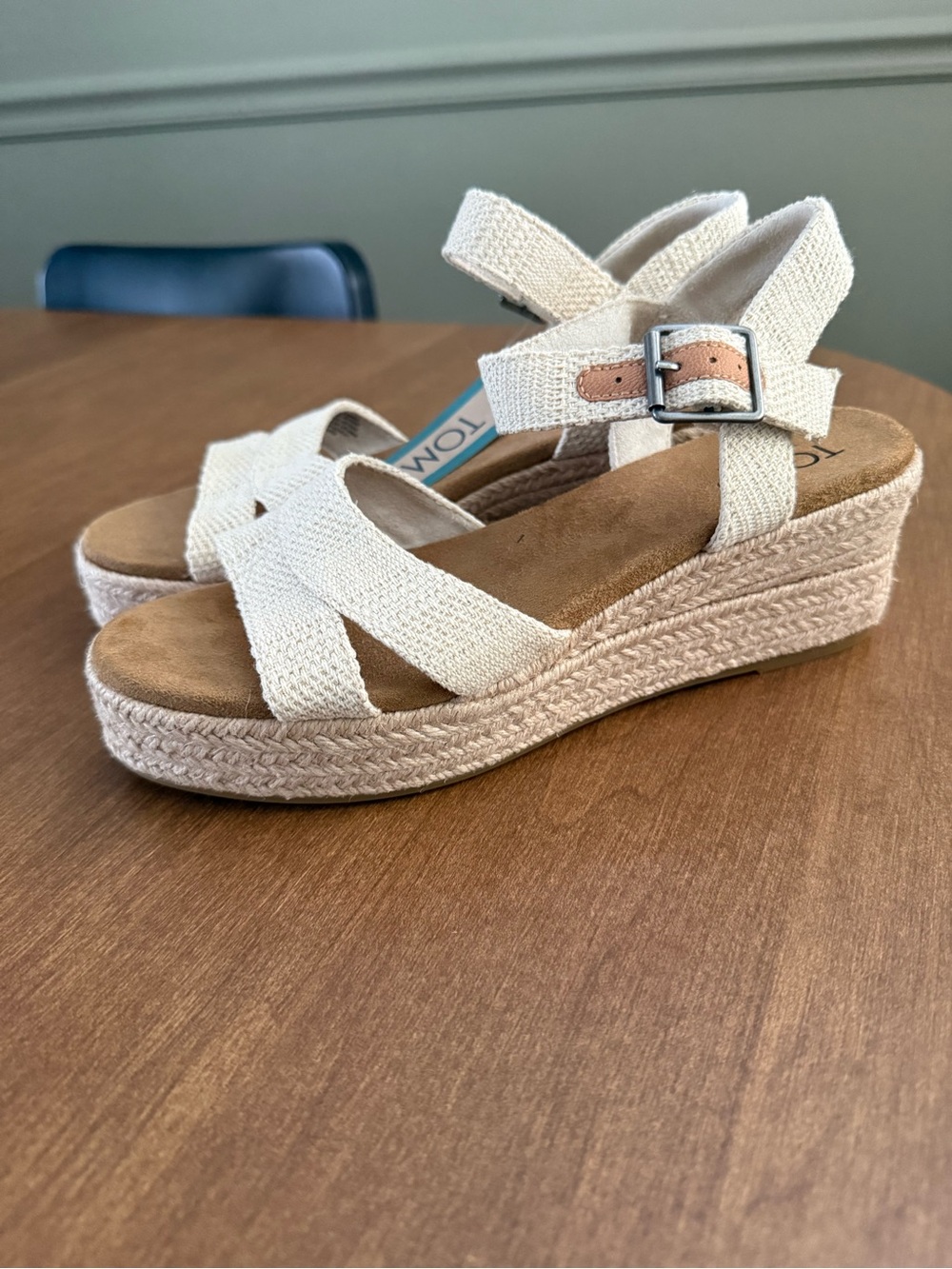 Toms Cream Canvas Triple-Strap Wedge Sandals - Picture 5 of 5